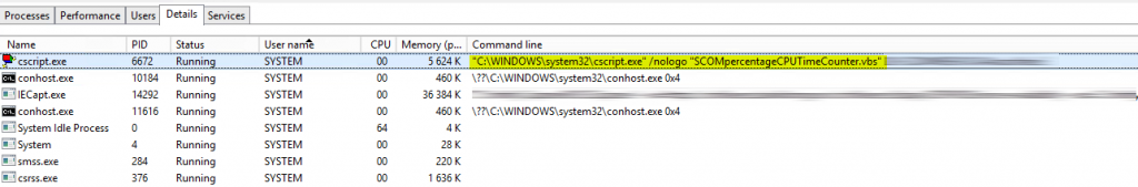 Cscript.exe running SCOM Cpu percentange script