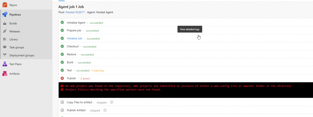 Axure pipelines failed build publish